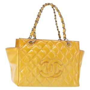 Chanel matelasse Coco mark chain bag patent leather Yellow silver Women's Bag